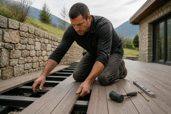 Artisan maçon pose terrasse bois composite Allevard
