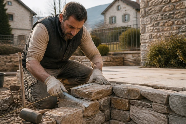 Construction mur clôture pierre jardin Allevard