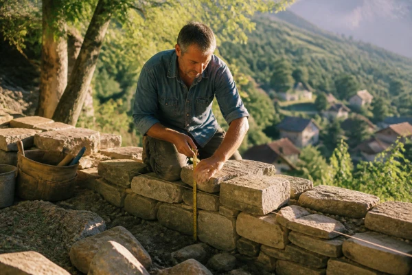 Construction mur pierre sèche jardin Allevard