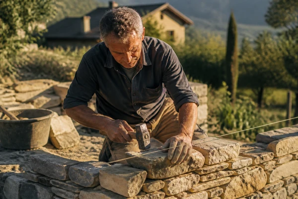 Maçon construction muret pierre sèche Saint-Ismier